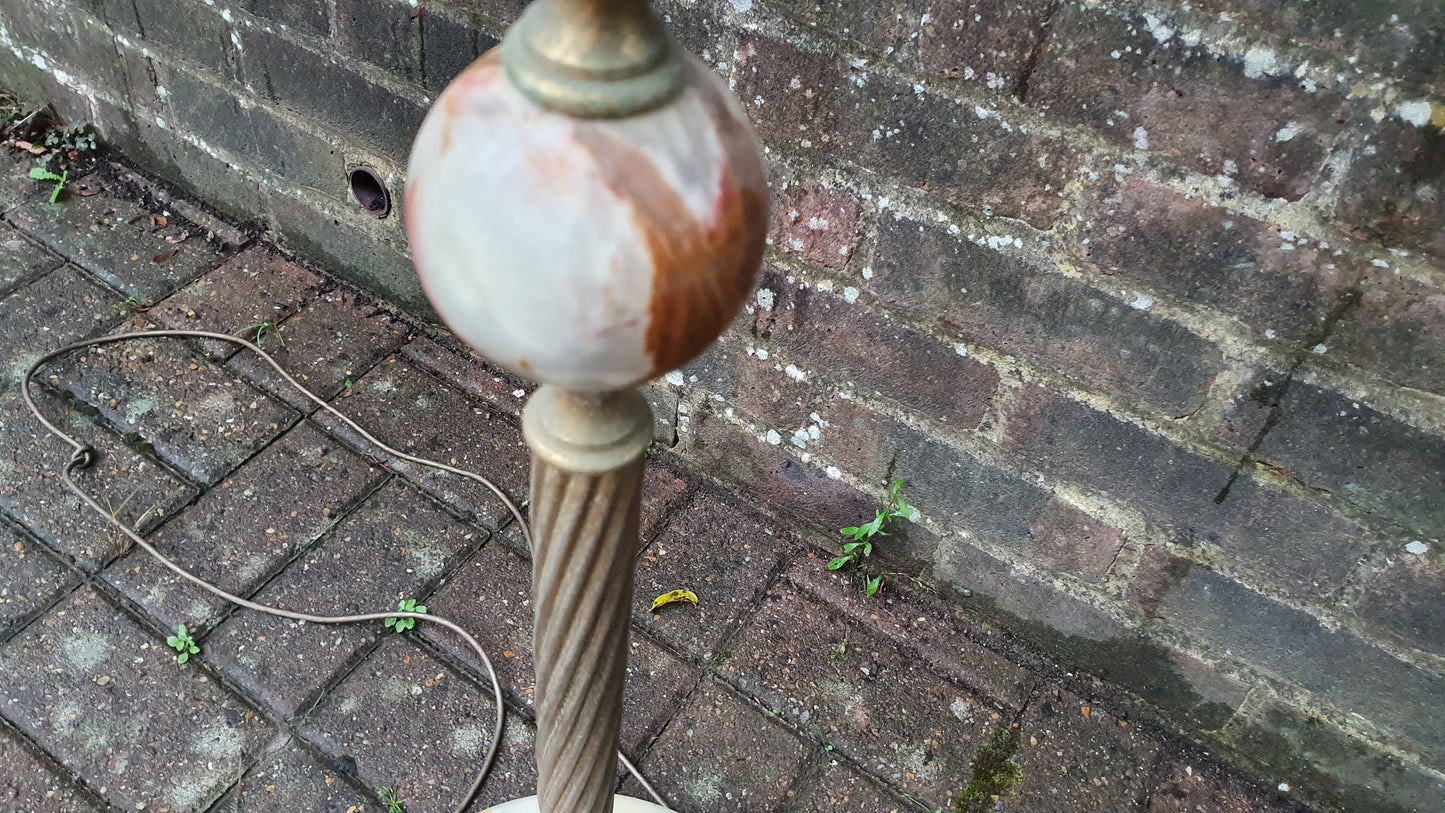 Vintage Brass Metal and Onyx Marble Standard Lamp
