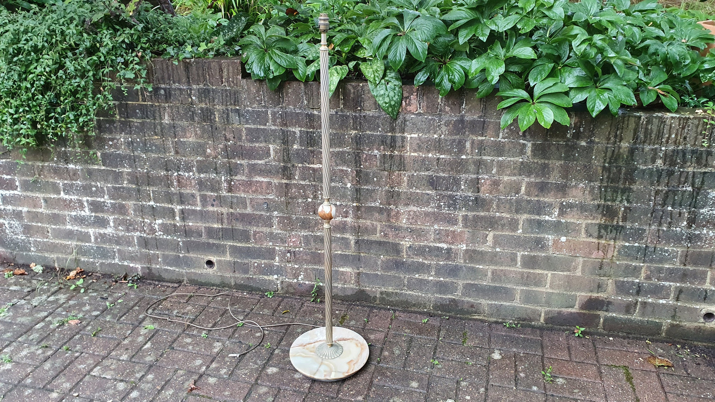 Vintage Brass Metal and Onyx Marble Standard Lamp