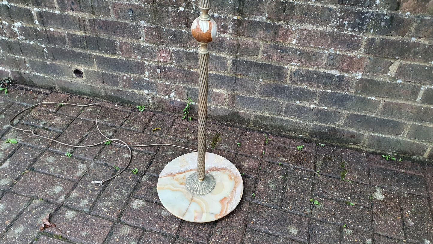 Vintage Brass Metal and Onyx Marble Standard Lamp