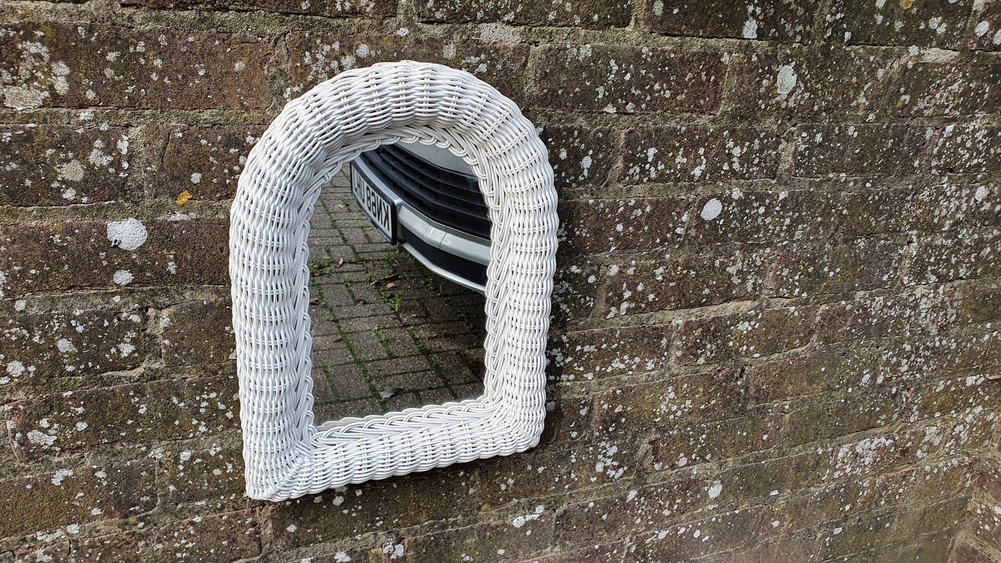 Arch Vintage Painted Wicker Wall Mirror in Farrow and Ball Wimborne White