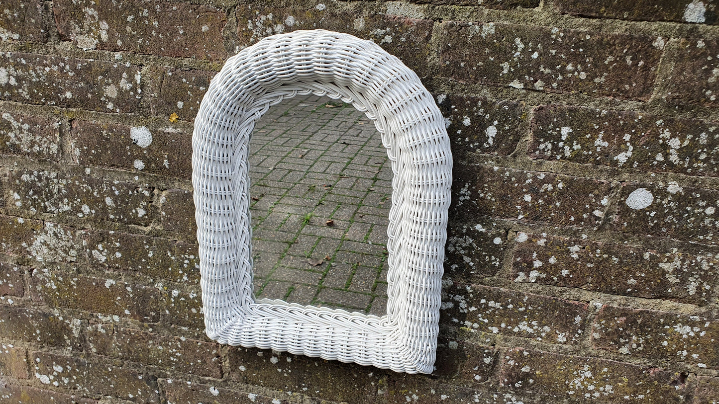 Arch Vintage Painted Wicker Wall Mirror in Farrow and Ball Wimborne White