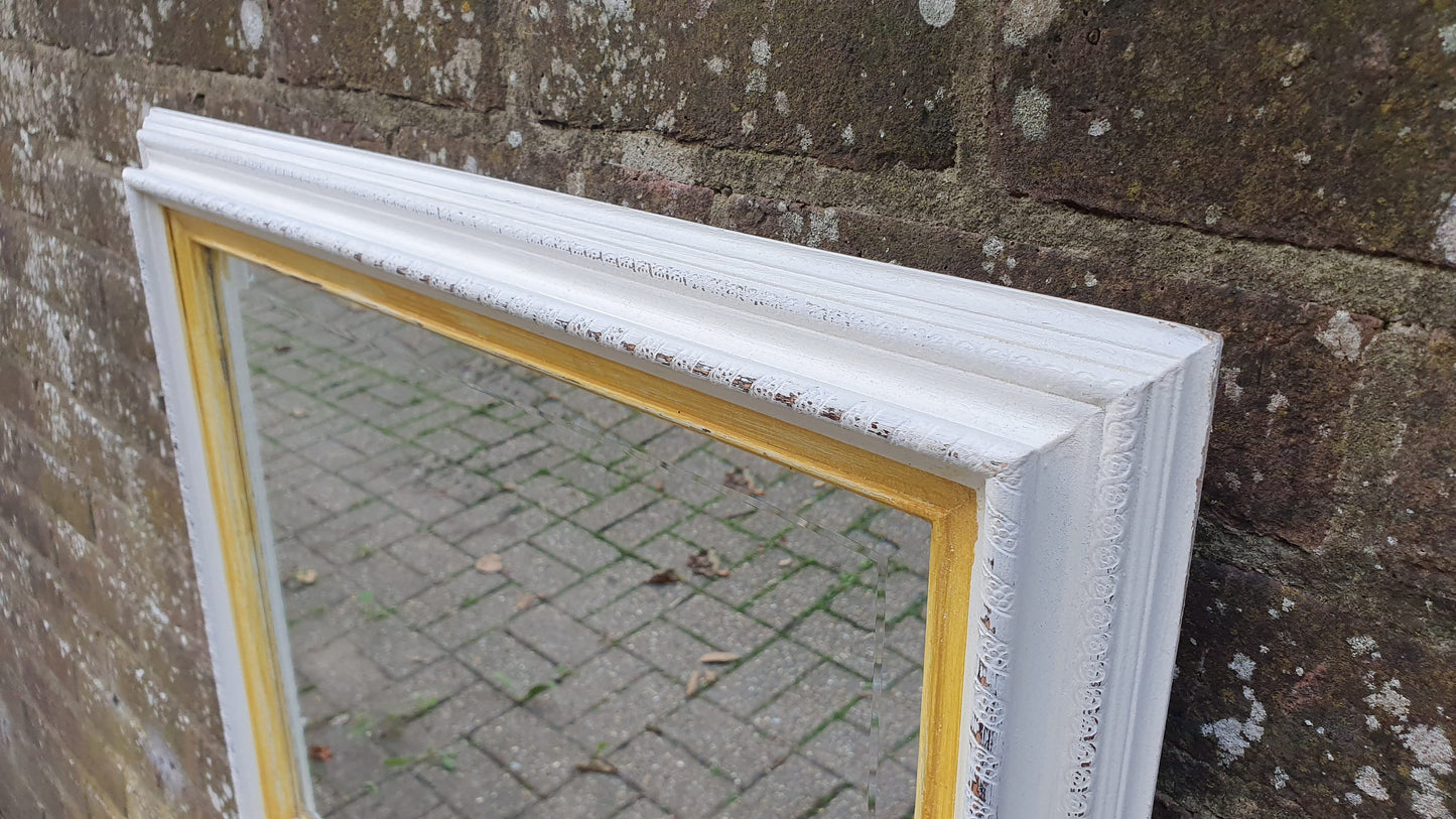 Vintage Painted Wall Mirror in Farrow and Ball Wimborne White Bespoke Hand Painted 63 x 53 cm Rectangle