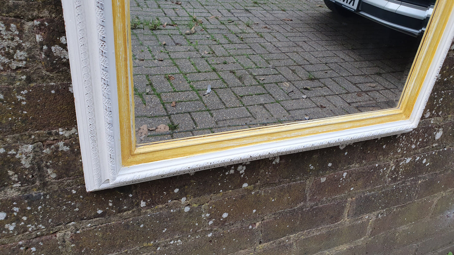 Vintage Painted Wall Mirror in Farrow and Ball Wimborne White Bespoke Hand Painted 63 x 53 cm Rectangle