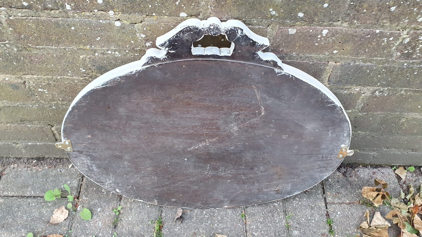 Vintage Painted Oval Wall Mirror in Farrow and Ball Wimborne White Bespoke Hand Painted Decorated Top
