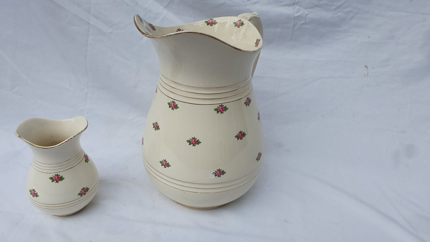 Vintage Floral Ewer Large Water Jug and Toothbrush Holder From Jug and Basin Set. Vase. Falcon Ware.