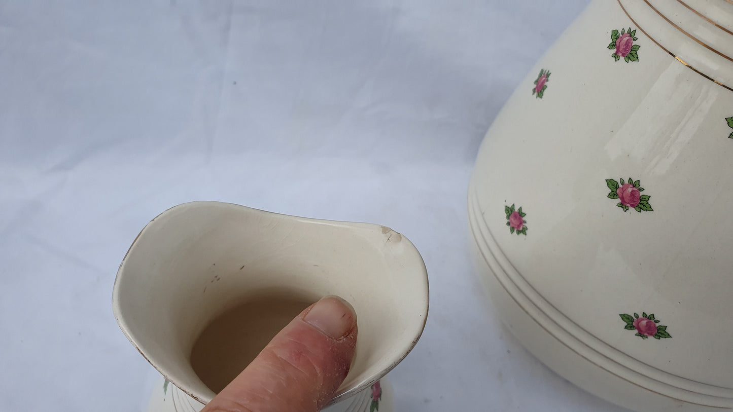 Vintage Floral Ewer Large Water Jug and Toothbrush Holder From Jug and Basin Set. Vase. Falcon Ware.
