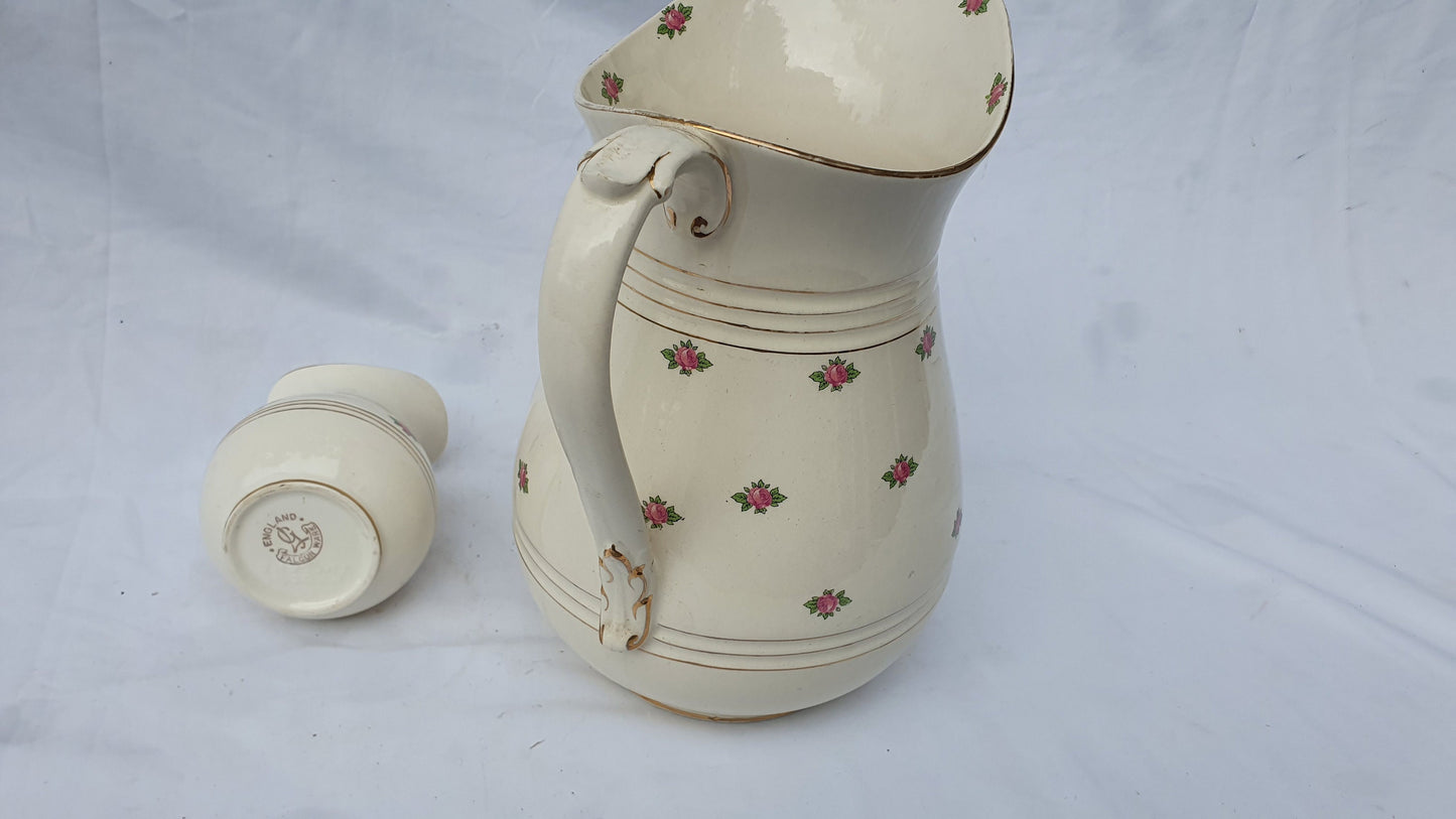 Vintage Floral Ewer Large Water Jug and Toothbrush Holder From Jug and Basin Set. Vase. Falcon Ware.