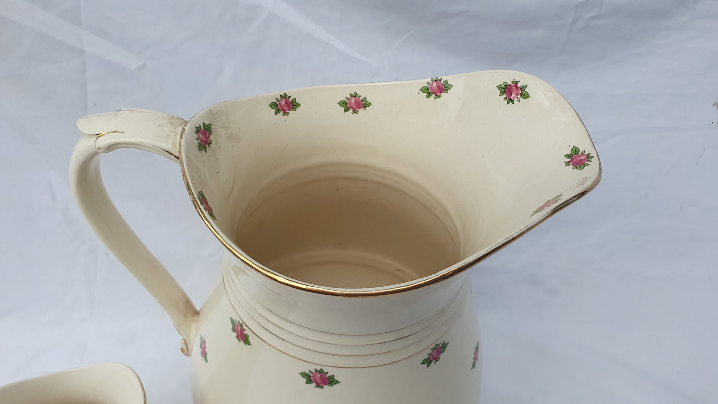 Vintage Floral Ewer Large Water Jug and Toothbrush Holder From Jug and Basin Set. Vase. Falcon Ware.