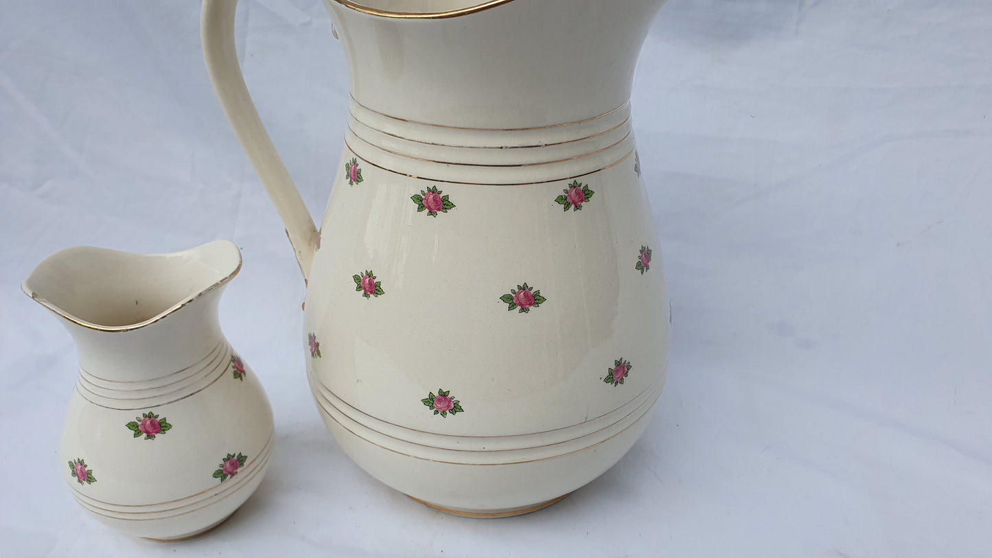 Vintage Floral Ewer Large Water Jug and Toothbrush Holder From Jug and Basin Set. Vase. Falcon Ware.