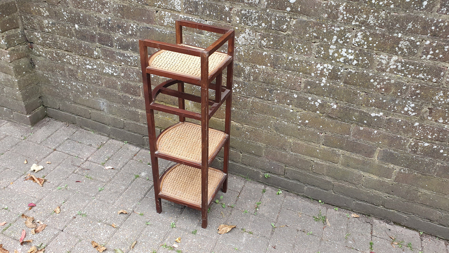 Vintage Mahogany and Rattan Thin Shelves Storage