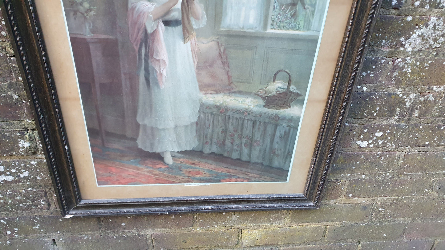 Large WW1 Vintage Print ‘Home Sweet Home Gatland Bros East Grinstead Lady Crochet Knitting 79 x 59 cm