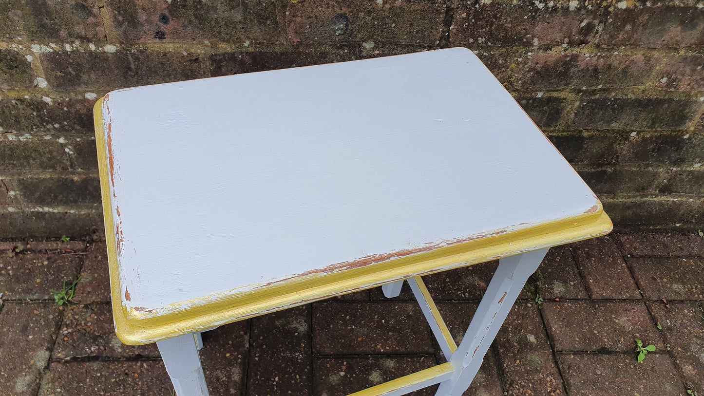 Vintage Early 20th Century Coffee Side Table in Farrow and Ball ‘Borrowed Light’ Duck Egg with Gold Highlights Hand Painted Bespoke Unique.