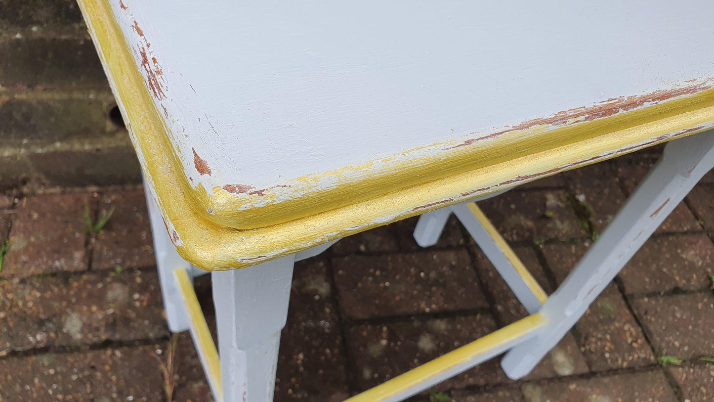Vintage Early 20th Century Coffee Side Table in Farrow and Ball ‘Borrowed Light’ Duck Egg with Gold Highlights Hand Painted Bespoke Unique.