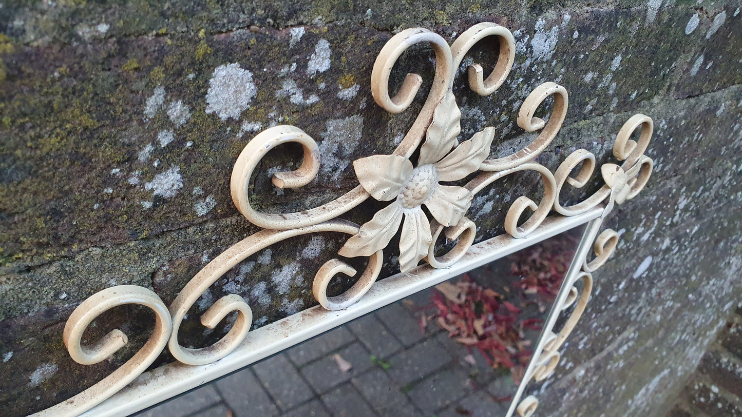 Large Classic 60’s Retro Large Metal Painted Cream Mirror. Flower Motif. 60’s Chic 81 x 45 cm