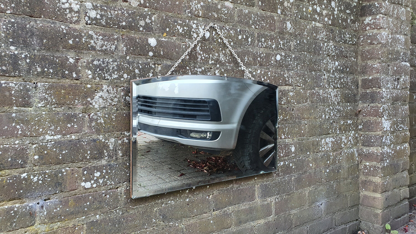 Vintage Shaped Retro Frameless Bevelled Wall Mirror Chrome Frameless.