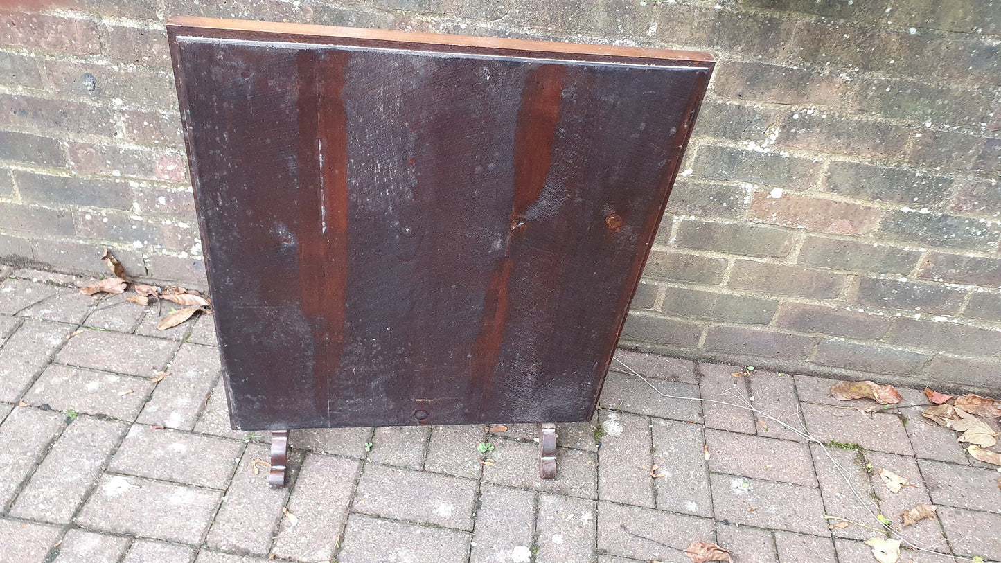 Imposing Vintage Pre-War Mahogany Tapestry Fire Screen Guard Glazed