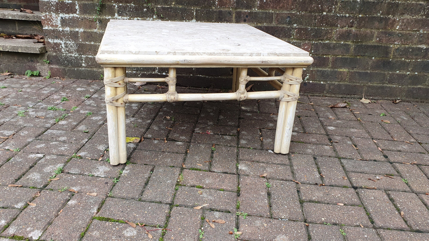 Vintage Painted Bamboo with Marble Top Coffee Table