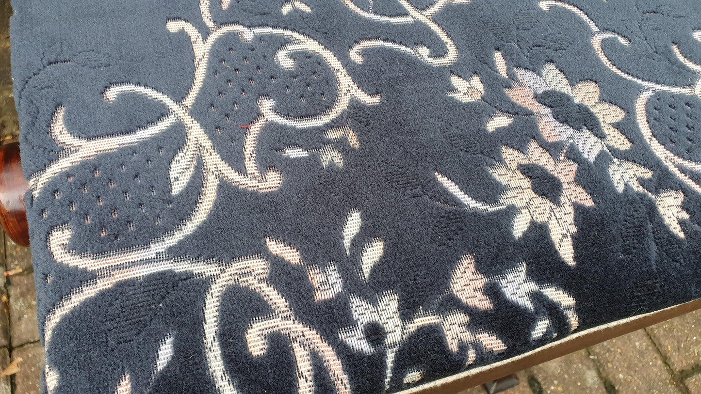 Stunning Vintage Newly Upholstered Edwardian Piano Stool Adjustable Height.
