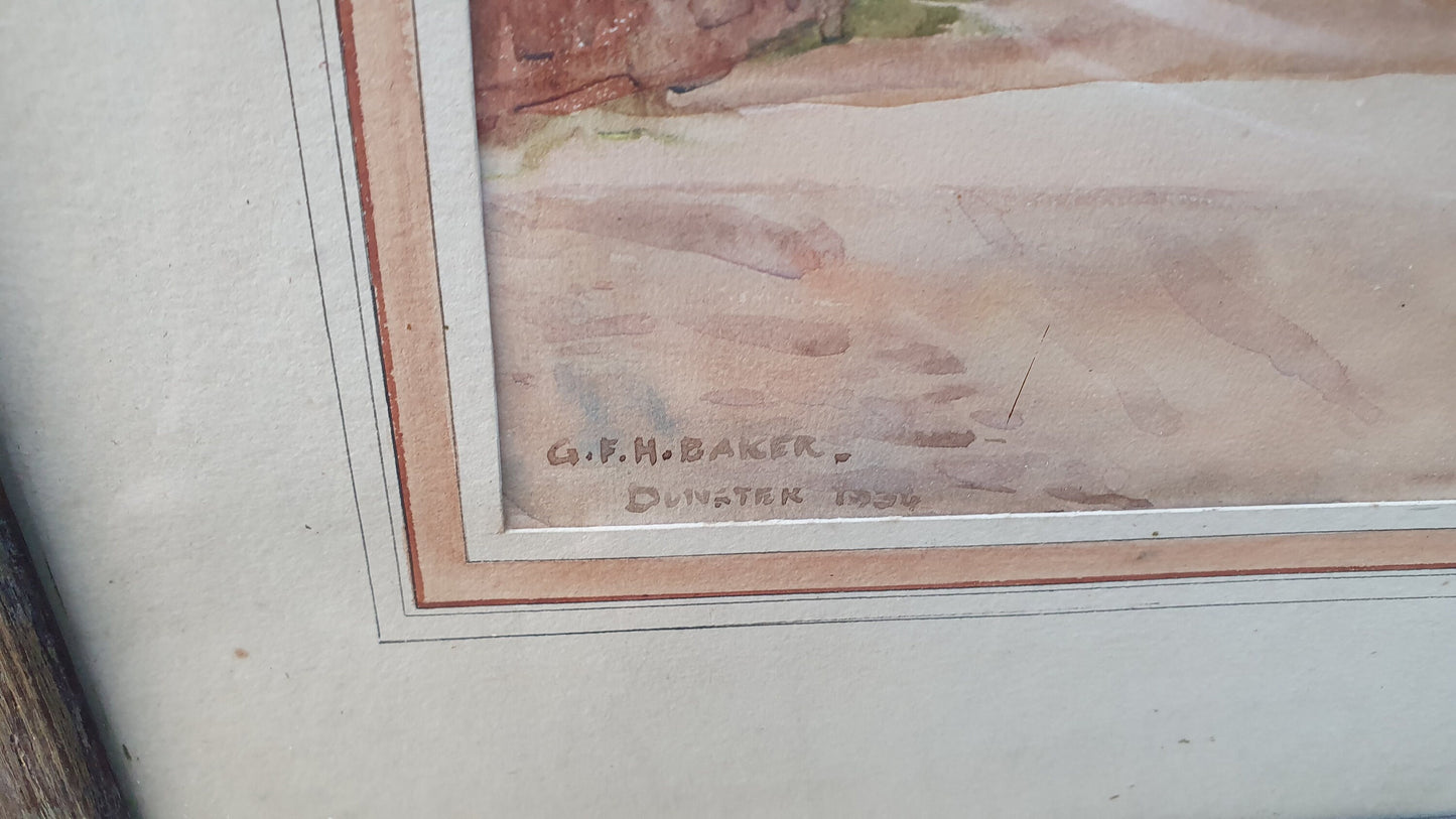 1930s vintage original watercolour of St George CoE church in Dunster Somerset