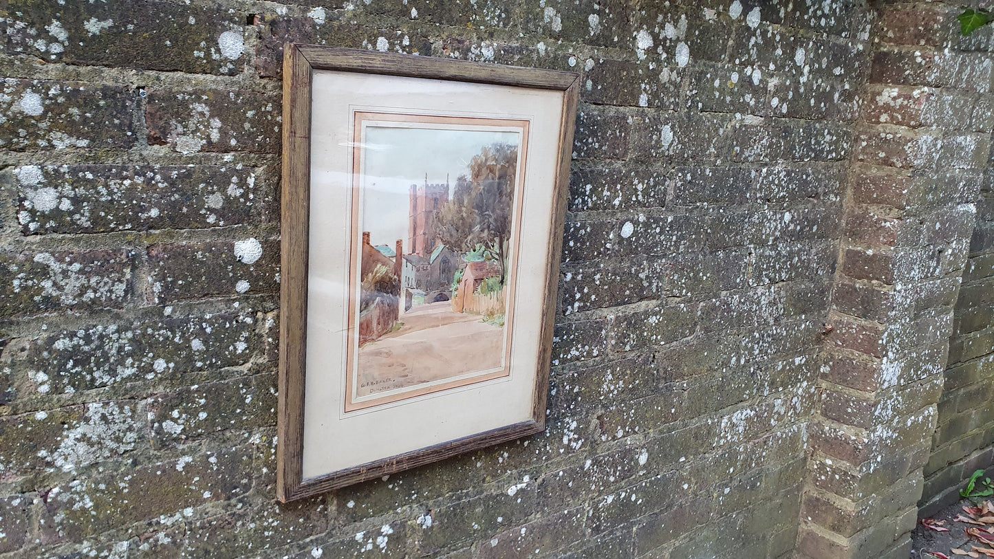 1930s vintage original watercolour of St George CoE church in Dunster Somerset