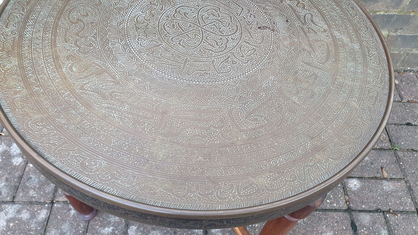 Large Vintage Hardwood and Brass Benares Coffee Occasional table