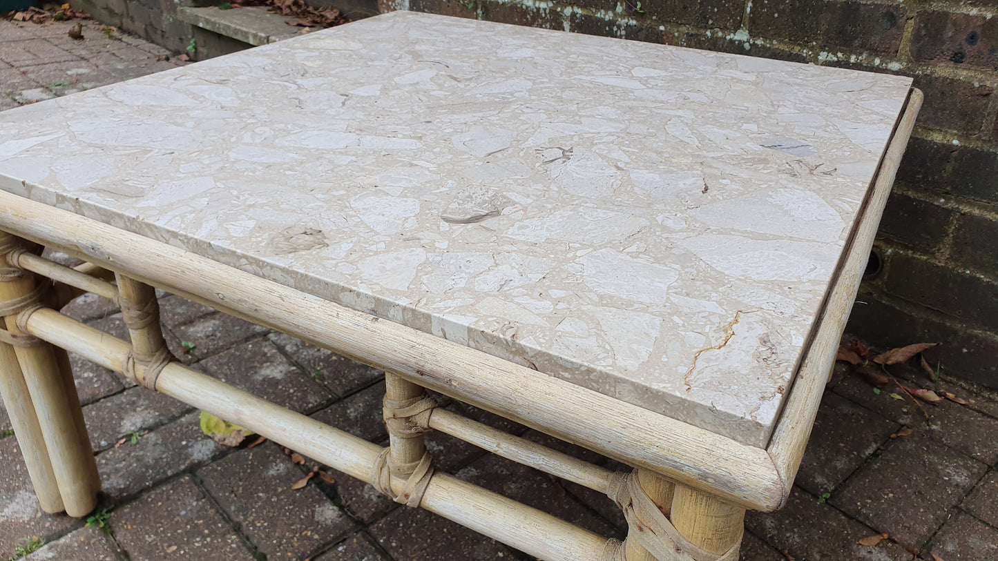 Vintage Painted Bamboo with Marble Top Coffee Table