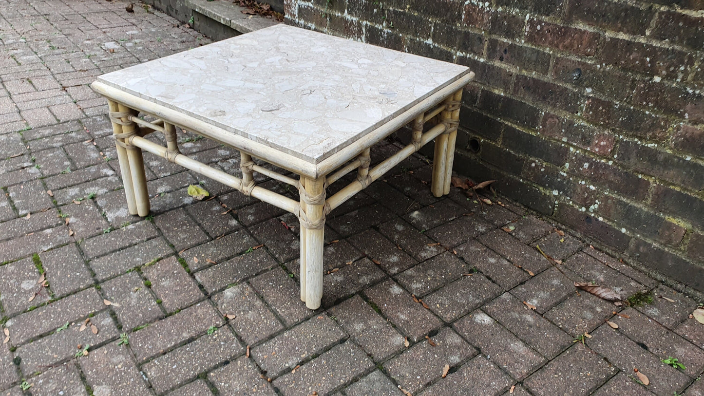 Vintage Painted Bamboo with Marble Top Coffee Table