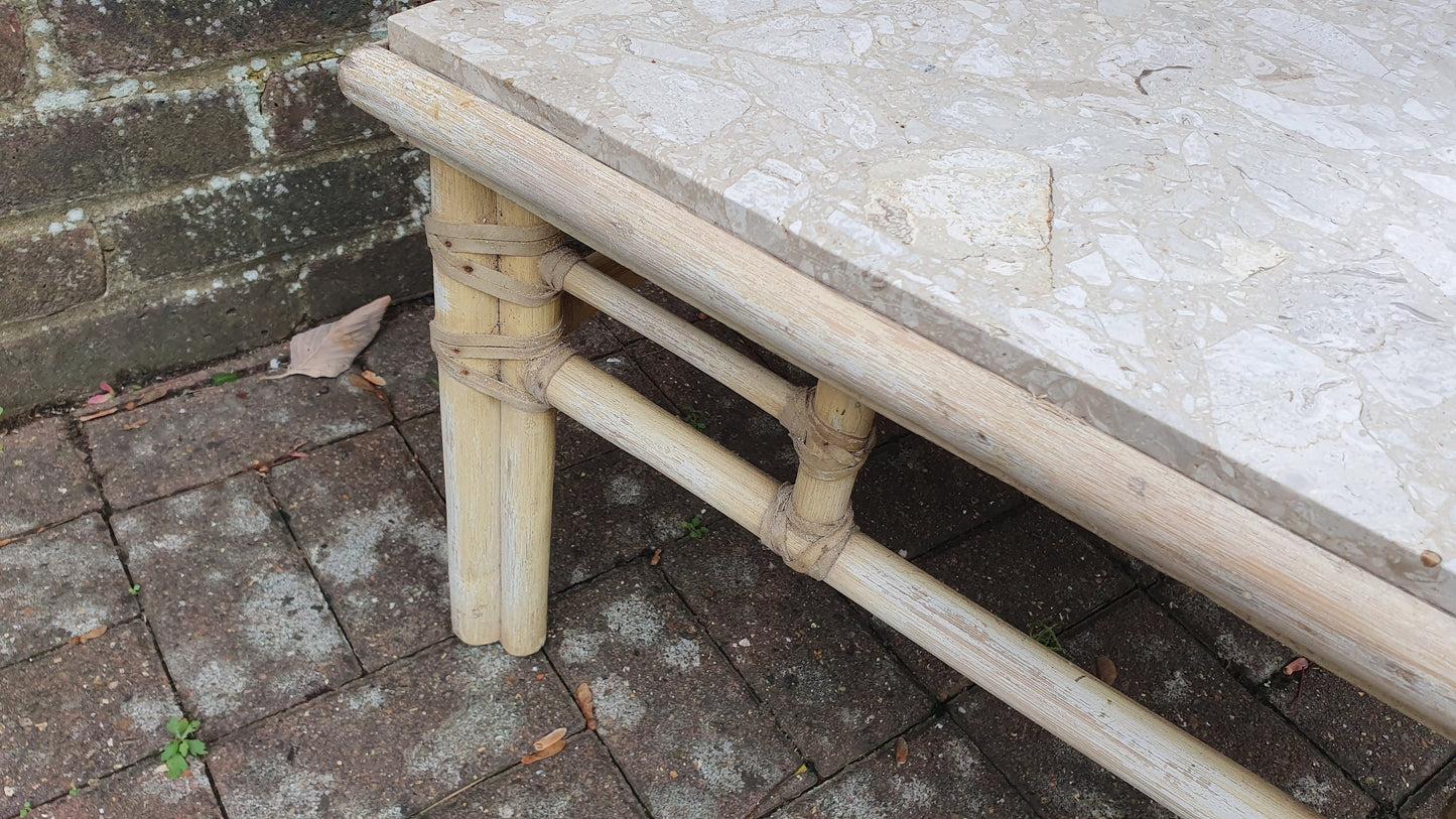 Vintage Painted Bamboo with Marble Top Coffee Table
