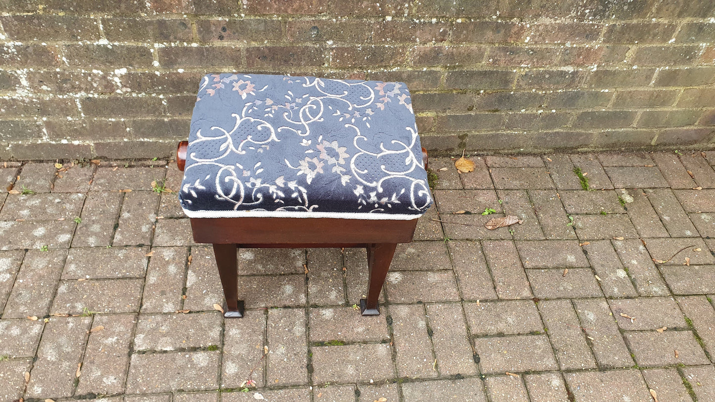 Stunning Vintage Newly Upholstered Edwardian Piano Stool Adjustable Height.