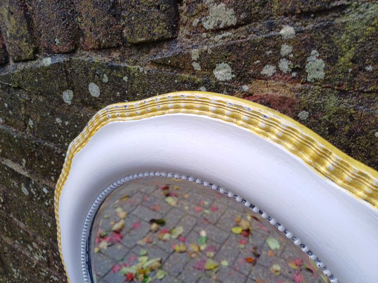 Vintage Painted Bespoke Wall Mirror in Farrow and Ball Wimborne White Gold Highlights.