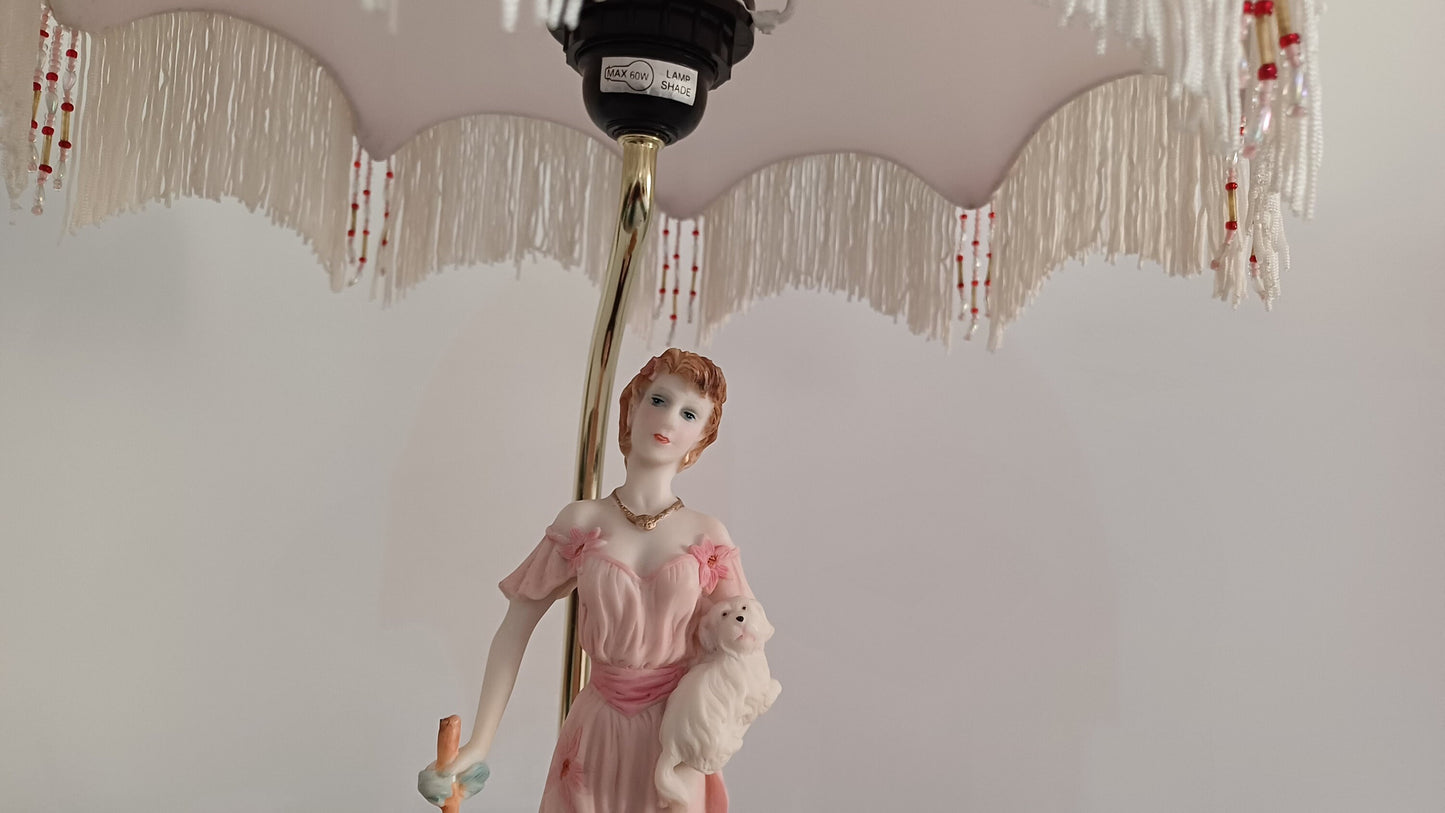 The Juliana Collection Art Deco Nouveau Style Figurine Table Lamp - Lady with dog and umbrella