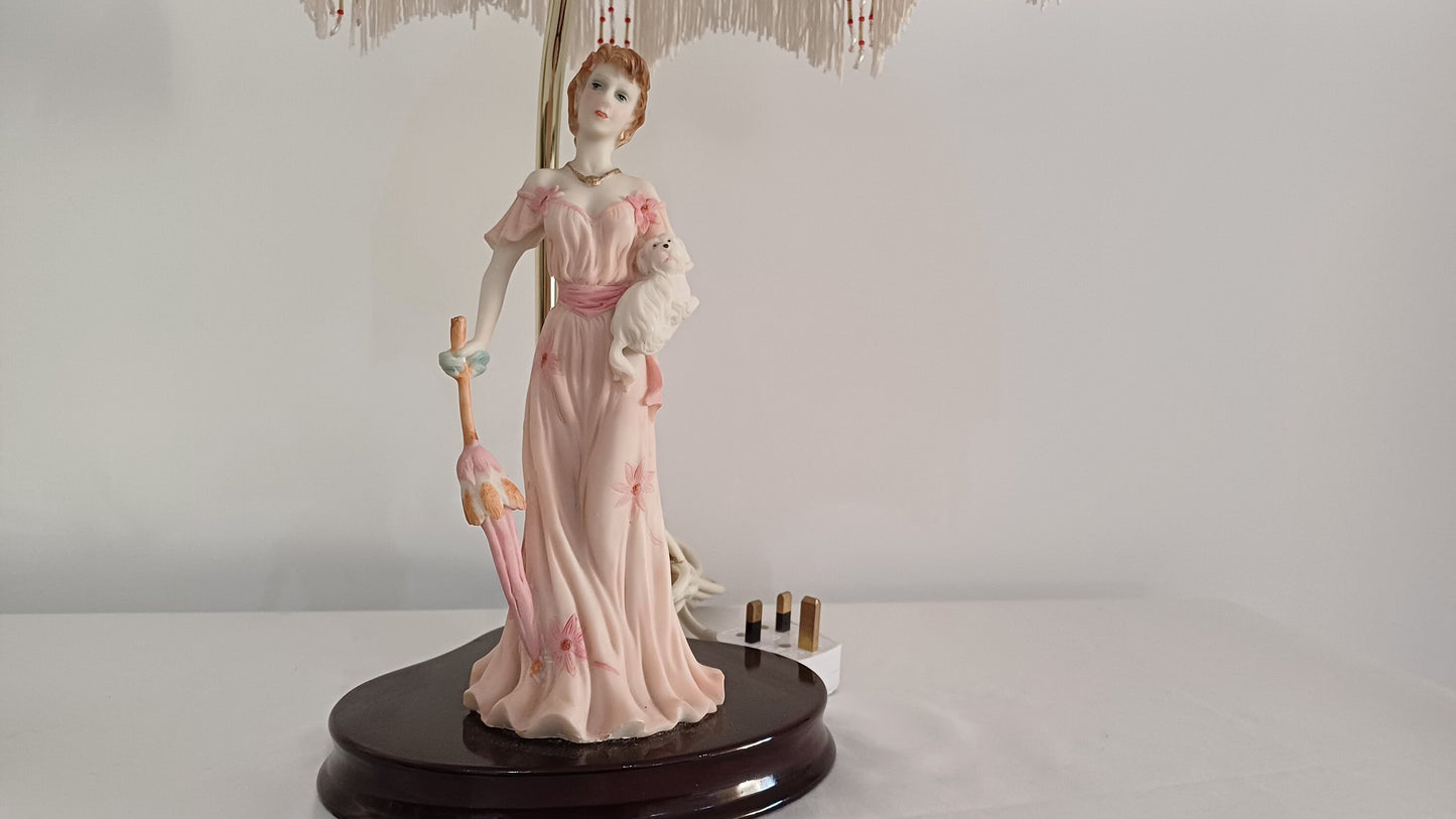 The Juliana Collection Art Deco Nouveau Style Figurine Table Lamp - Lady with dog and umbrella