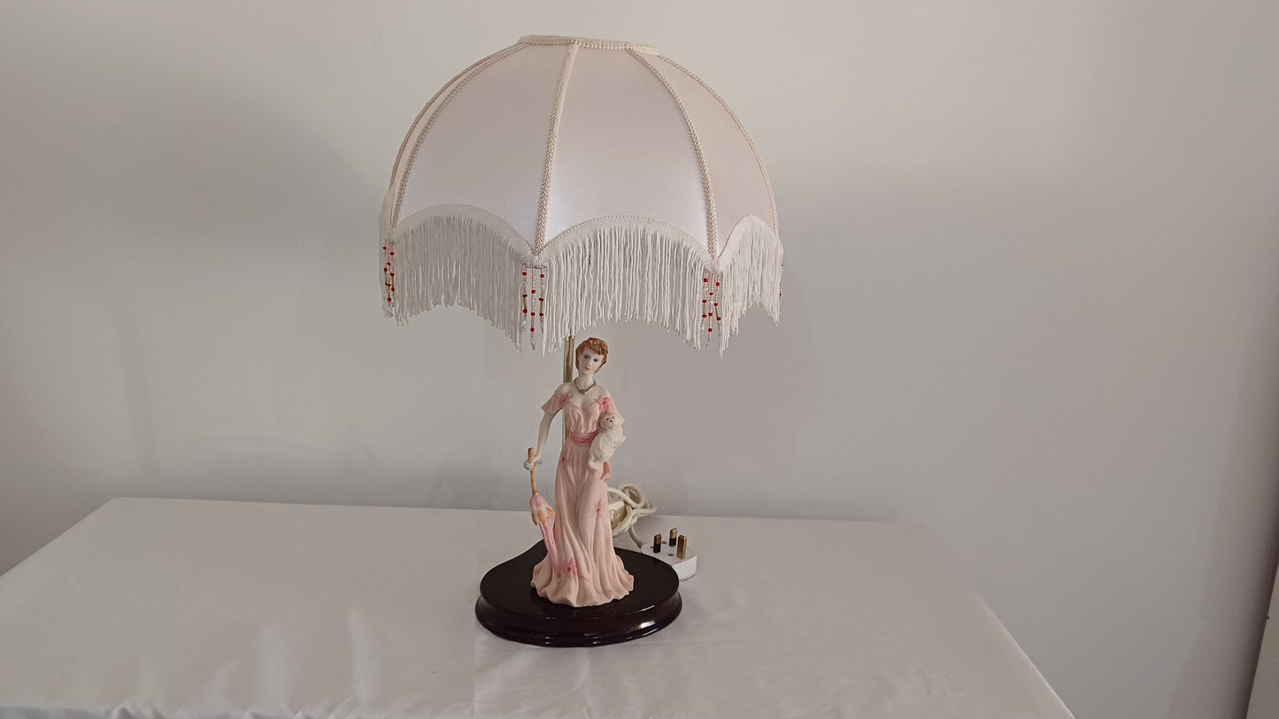 The Juliana Collection Art Deco Nouveau Style Figurine Table Lamp - Lady with dog and umbrella