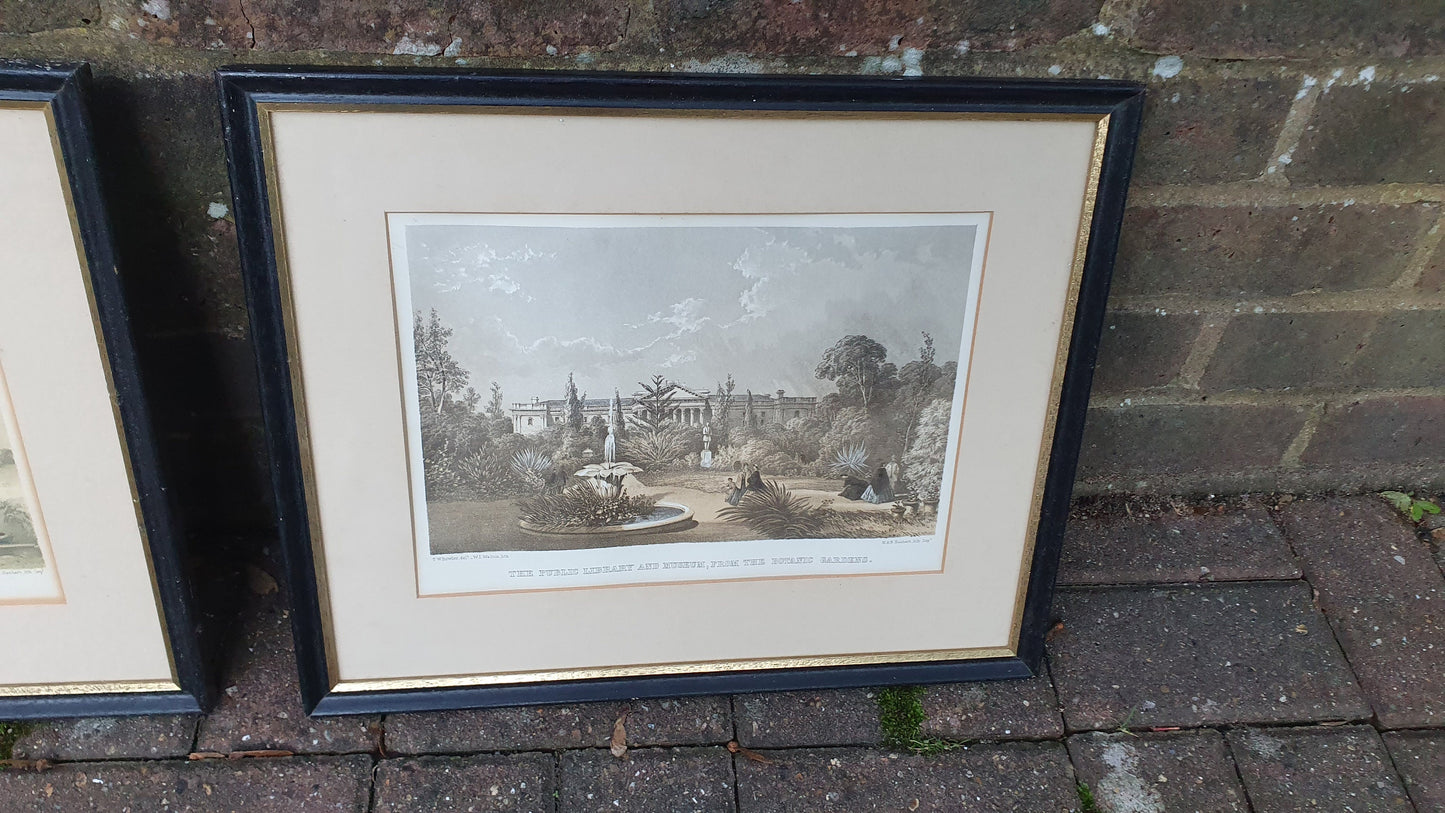 Trio Lithographic prints of TW Bowler paintings - Cape Town, mid 1800s (Simon's Town, The Government House, The Public Library and Museum)
