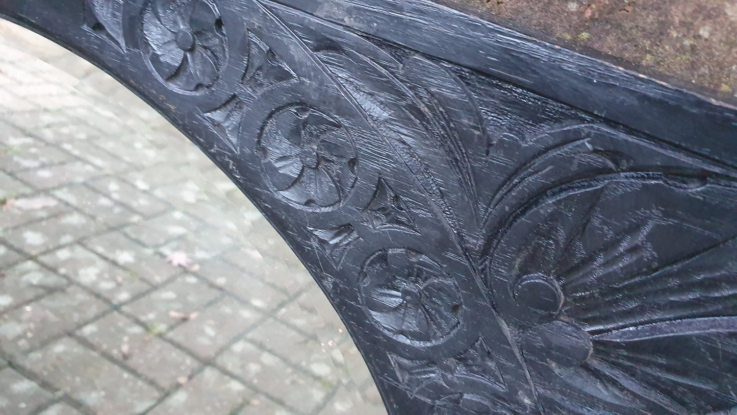 Large Vintage Very Early Oak Carved Mirror Painted Black