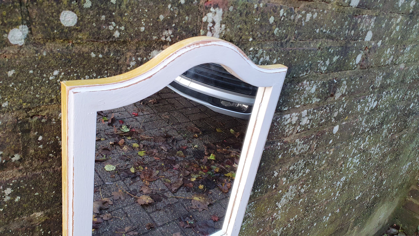 Vintage Painted Mirror in Farrow and Ball in ‘Ammonite’ Light Grey with Gold Highlights Hand Painted Bespoke Unique.
