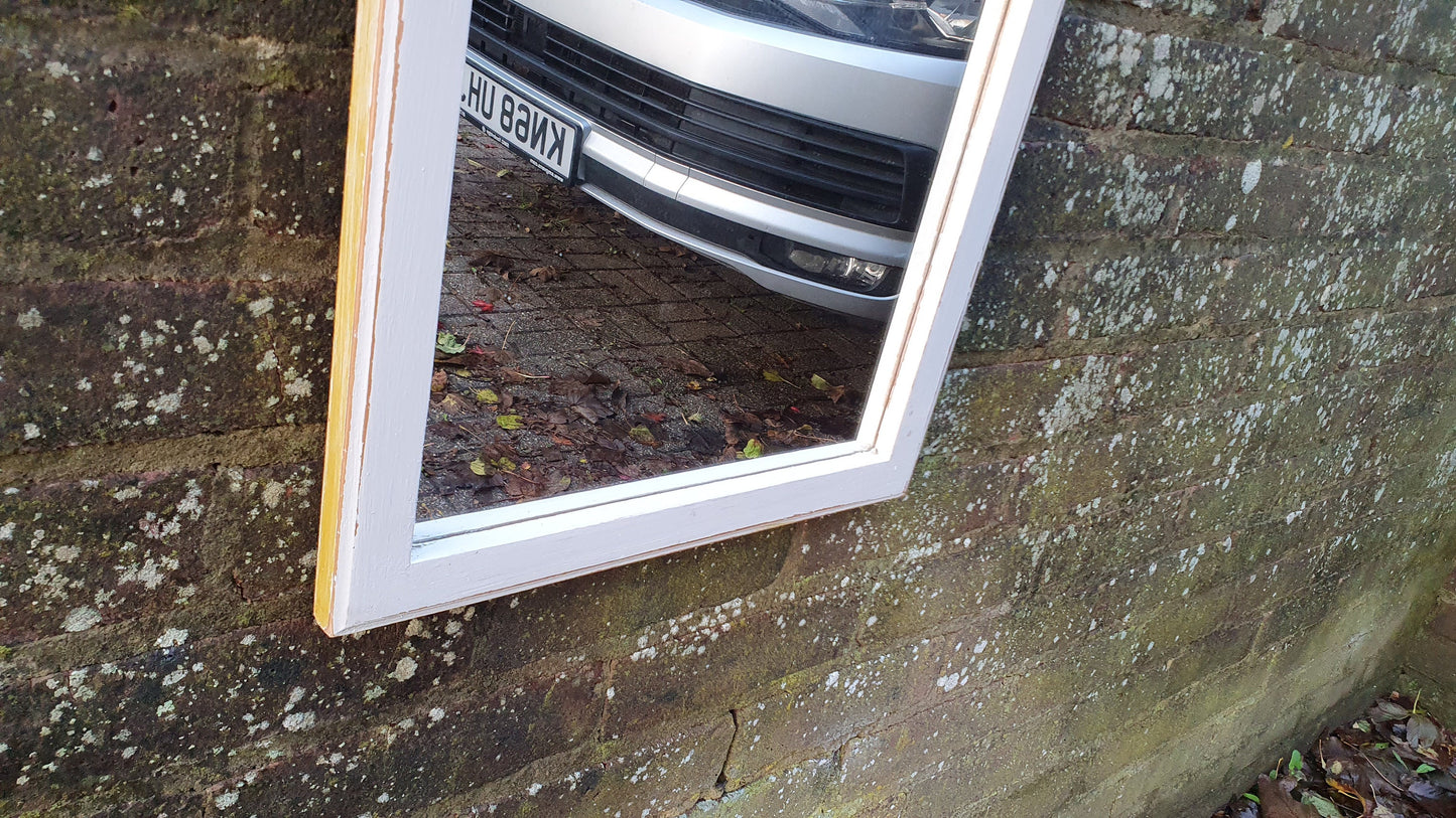 Vintage Painted Mirror in Farrow and Ball in ‘Ammonite’ Light Grey with Gold Highlights Hand Painted Bespoke Unique.