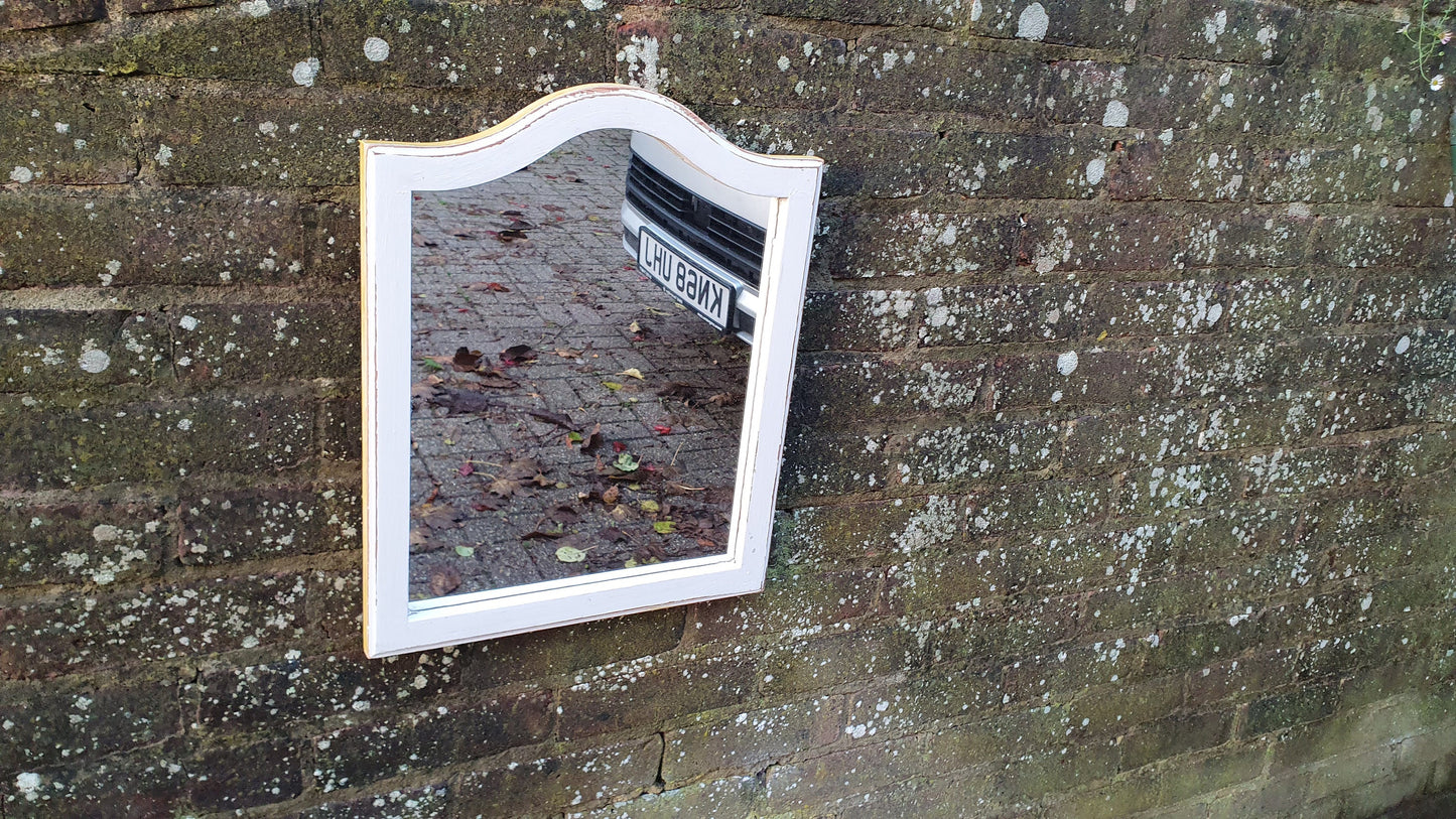 Vintage Painted Mirror in Farrow and Ball in ‘Ammonite’ Light Grey with Gold Highlights Hand Painted Bespoke Unique.
