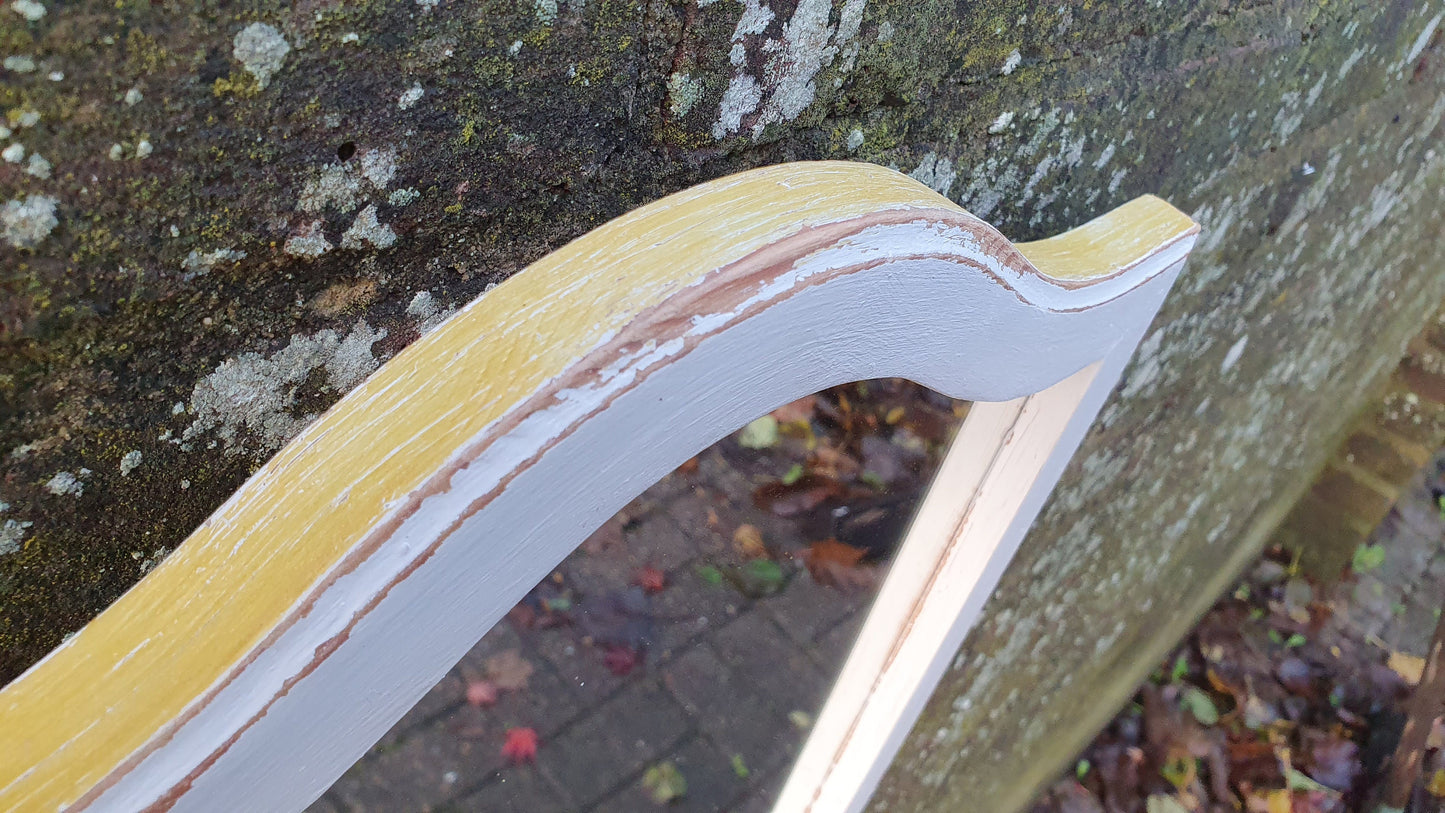 Vintage Painted Mirror in Farrow and Ball in ‘Ammonite’ Light Grey with Gold Highlights Hand Painted Bespoke Unique.