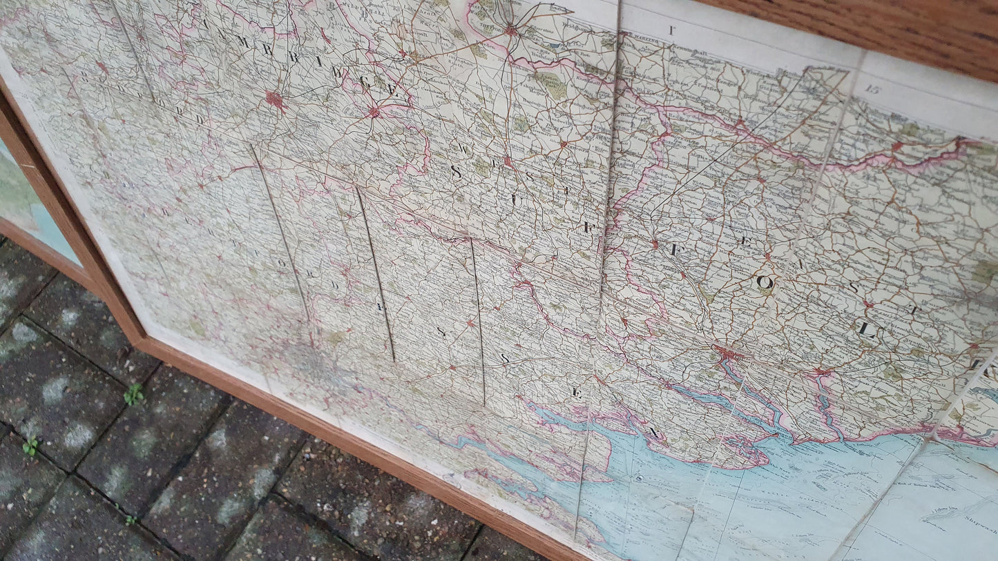4 Very Large Framed Maps New Forest Middlesex Essex Suffolk Oxford