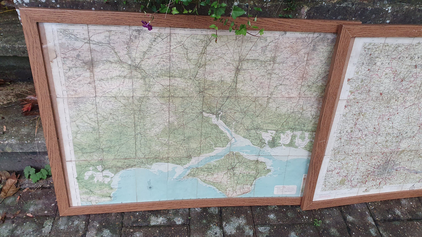 4 Very Large Framed Maps New Forest Middlesex Essex Suffolk Oxford