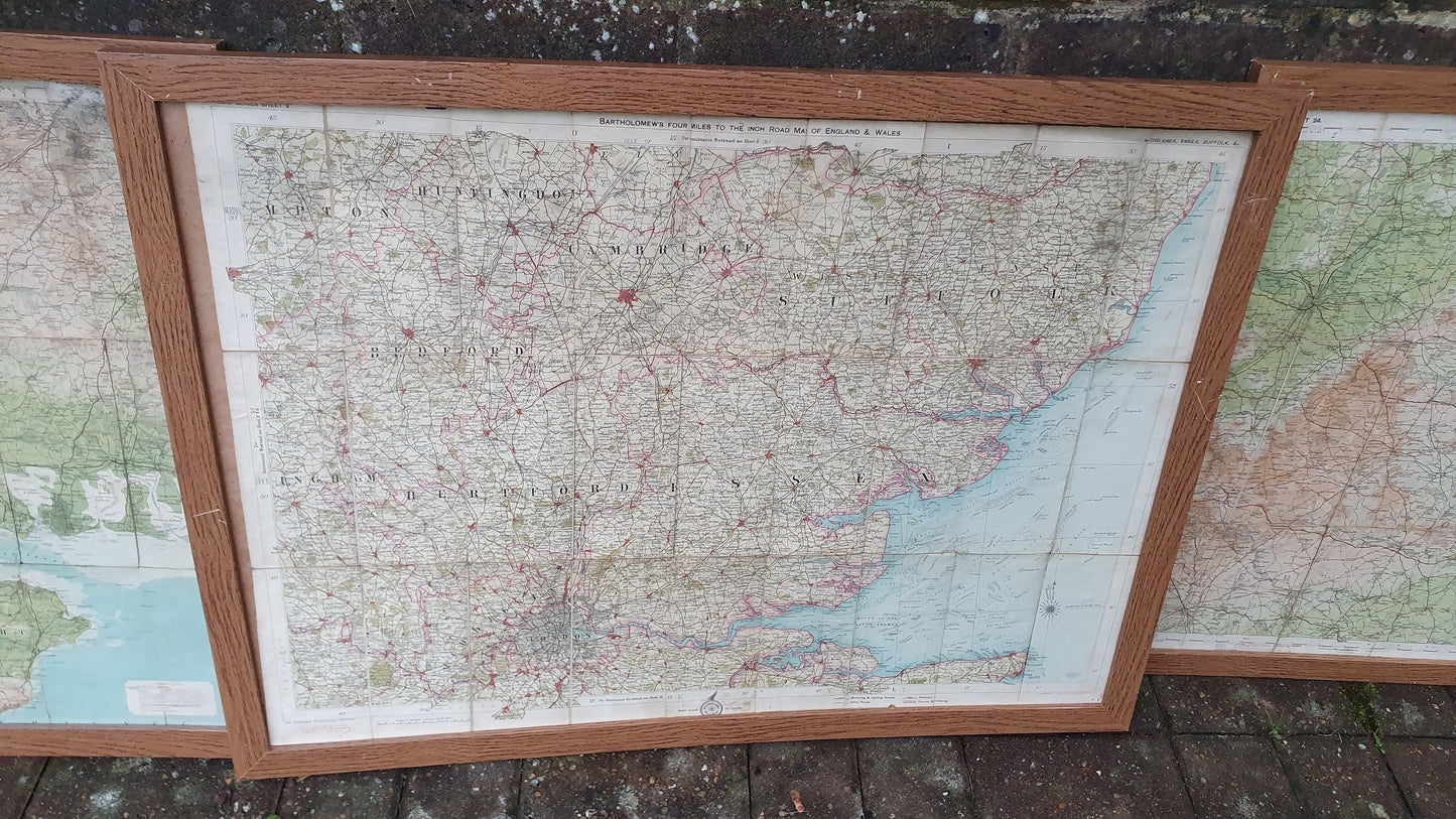 4 Very Large Framed Maps New Forest Middlesex Essex Suffolk Oxford