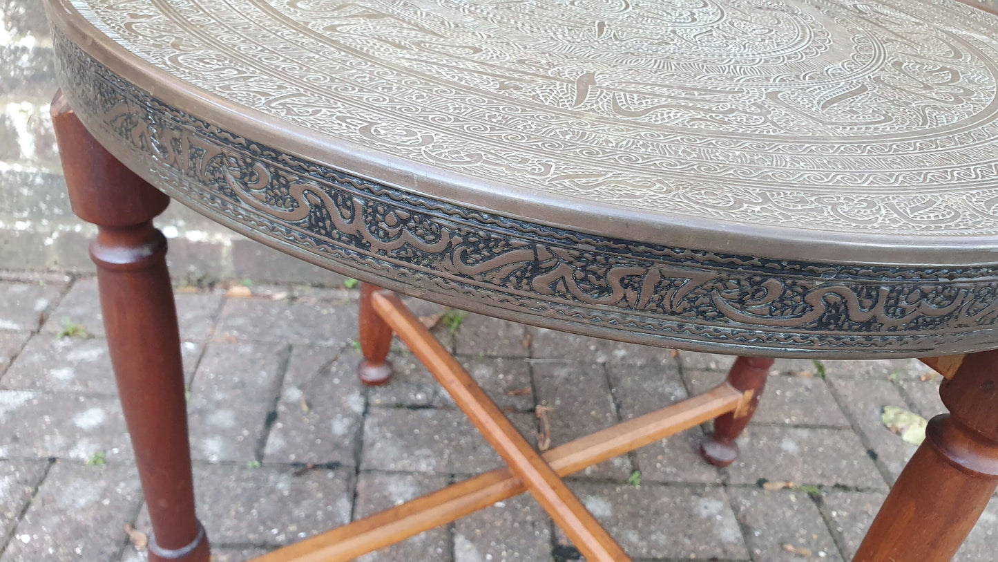 Large Vintage Hardwood and Brass Benares Coffee Occasional table