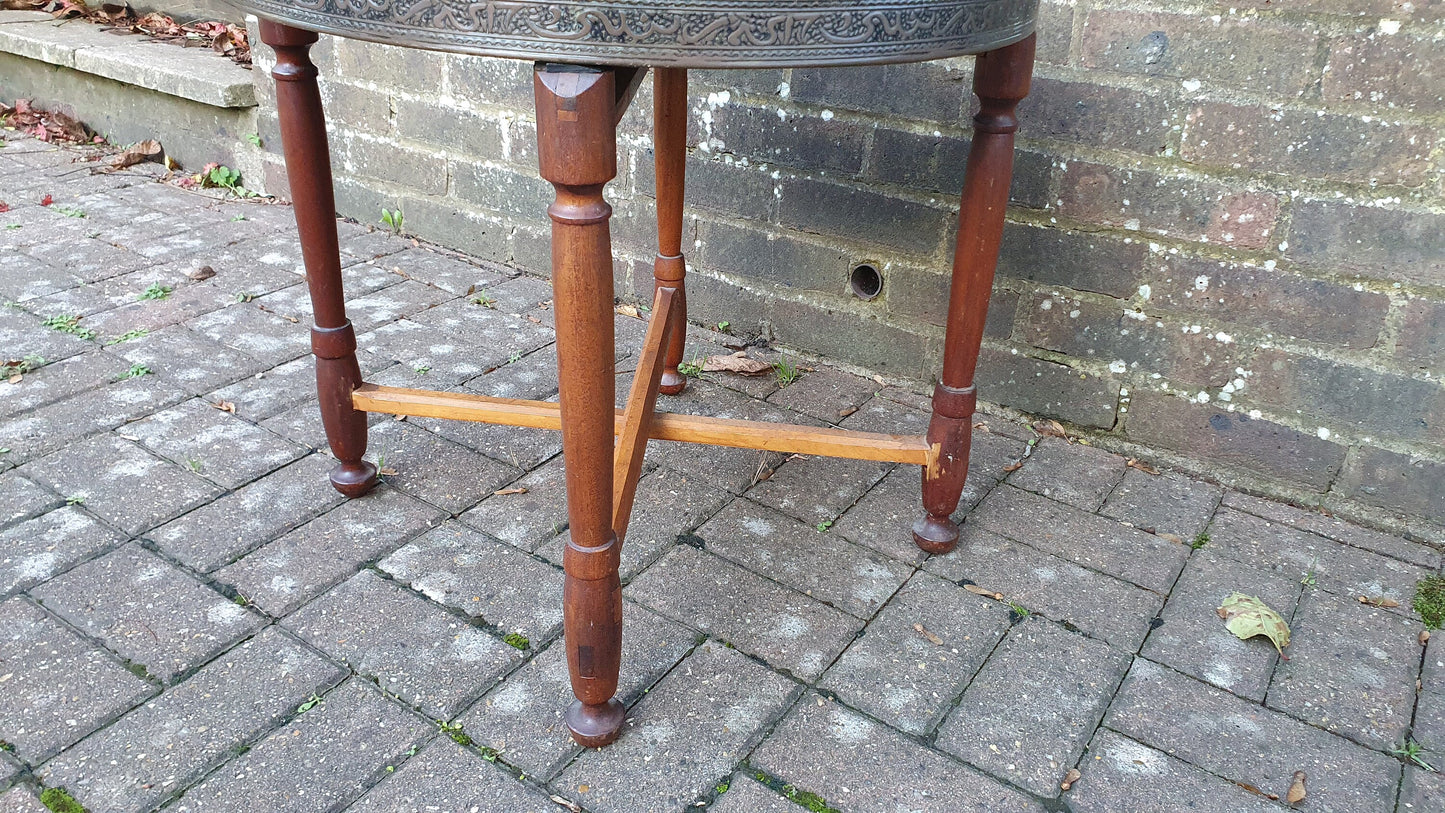 Large Vintage Hardwood and Brass Benares Coffee Occasional table
