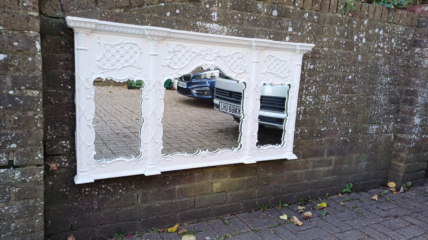 Huge Ornate Painted Victorian Over Mantel Mantle Mirror.