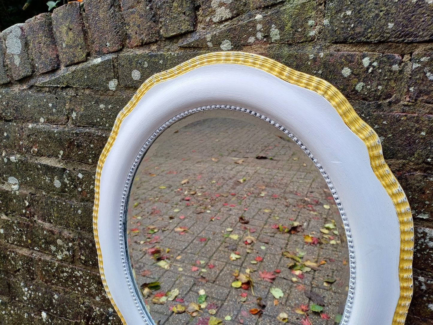 Vintage Painted Bespoke Wall Mirror in Farrow and Ball Wimborne White Gold Highlights.