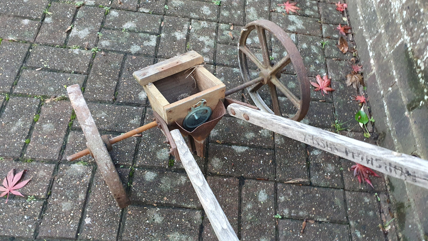 Vintage Wood and Metal Agricultural Seed Sower Horticulture Gardening Industrial