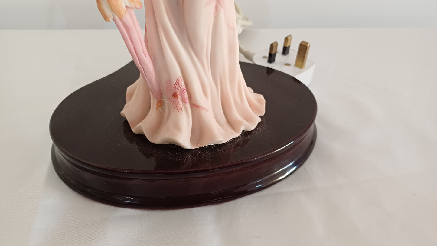 The Juliana Collection Art Deco Nouveau Style Figurine Table Lamp - Lady with dog and umbrella