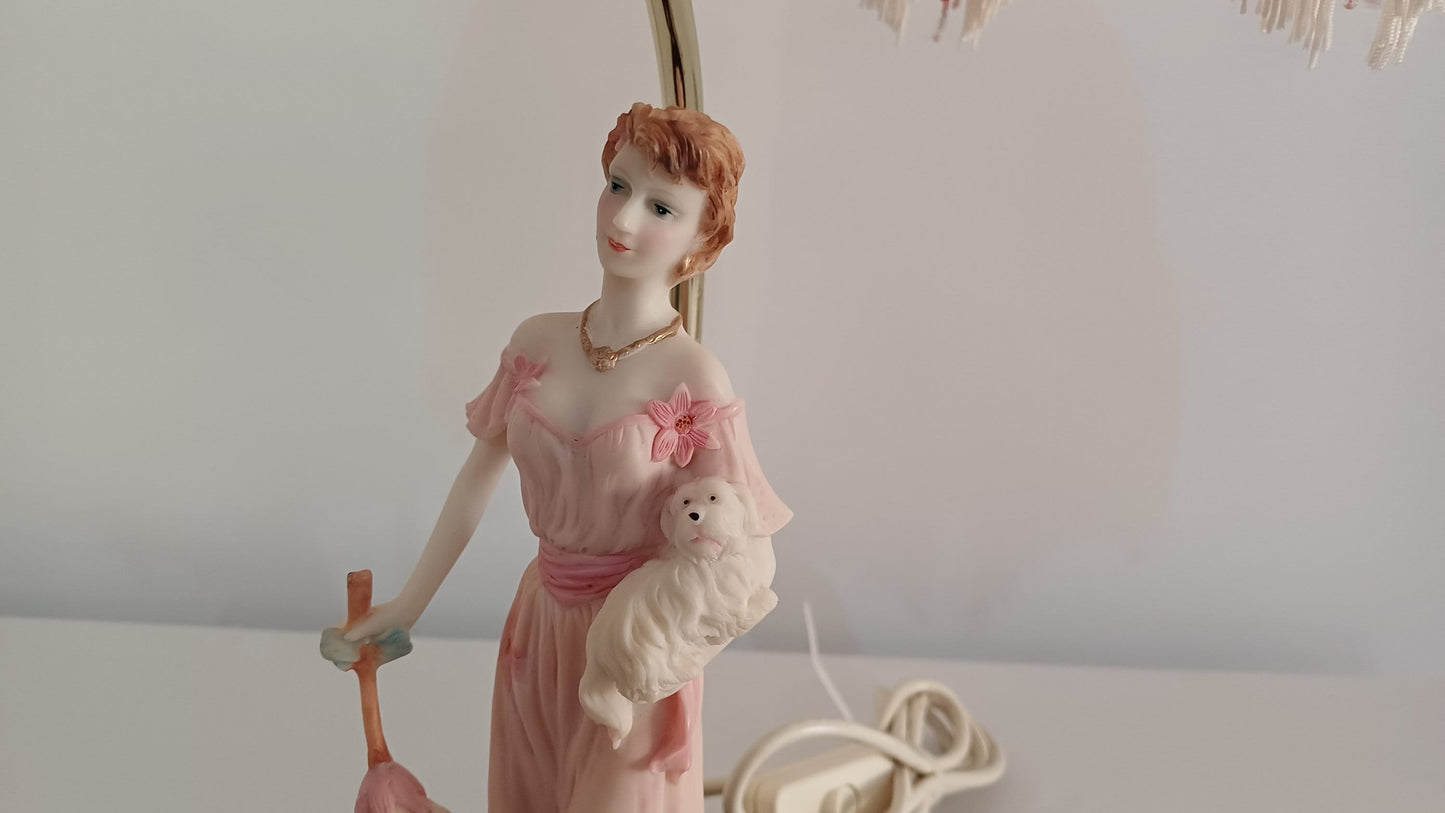 The Juliana Collection Art Deco Nouveau Style Figurine Table Lamp - Lady with dog and umbrella