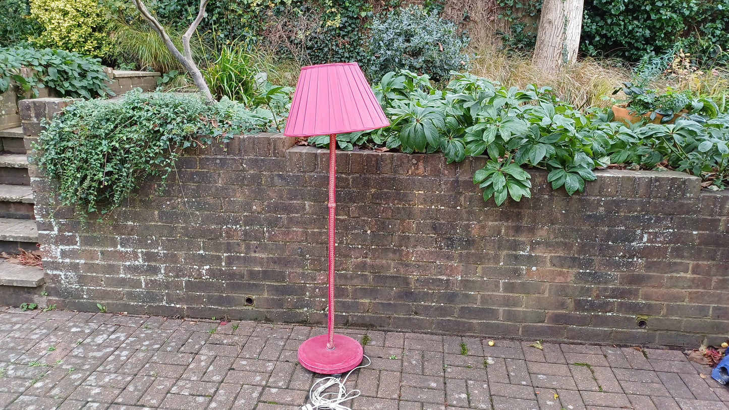 Superb Bespoke Vintage Pink Velvet Covered Standard Lamp and Shade Originally Art Deco Chrome.
